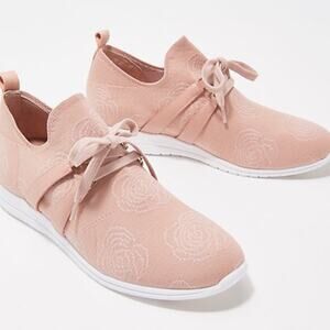 Isaac Mizrahi Live! Blush Floral Stretch Fly Knit Sneaker Size 5